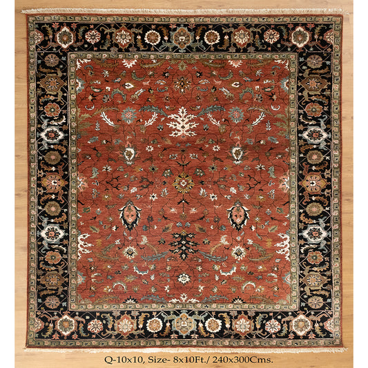 8x10 Heriz Rust Black Classic oriental Turkish Persian Handmade Woolen Rug | Shritija Rugs | Traditional Carpets Online