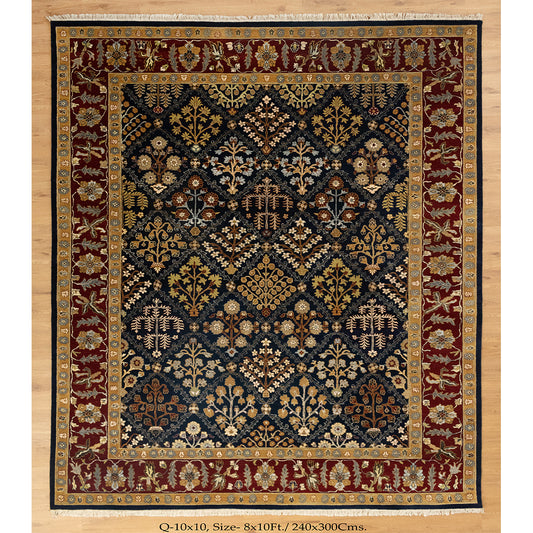 8x10 Aalam Blue Rust Hand knotted Wool Modern Tribal Classic Rug | Shritija Rugs | Order Rug Online
