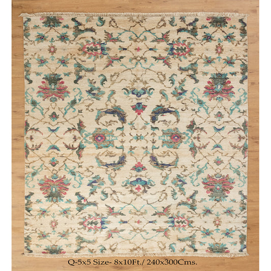 8x10 Buy Floral Persian 100% Saree Silk Ivory Area Rug | Shritija Rugs | Rugs Online London