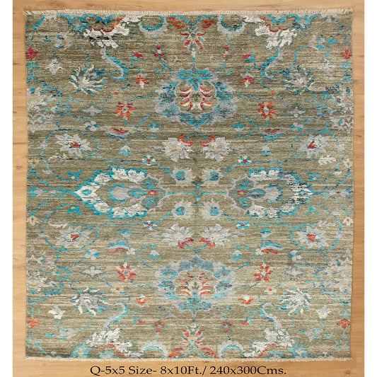 8x10 Zeigler Persian Floral Modern Transitional Saree Silk Rug | Shritija Rugs | Rugs Online London