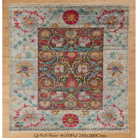 8x10 Distressed Look Vintage Area modern Wool & Silk Traditional Rug | Shritija Rugs | Designer Rugs UK Online
