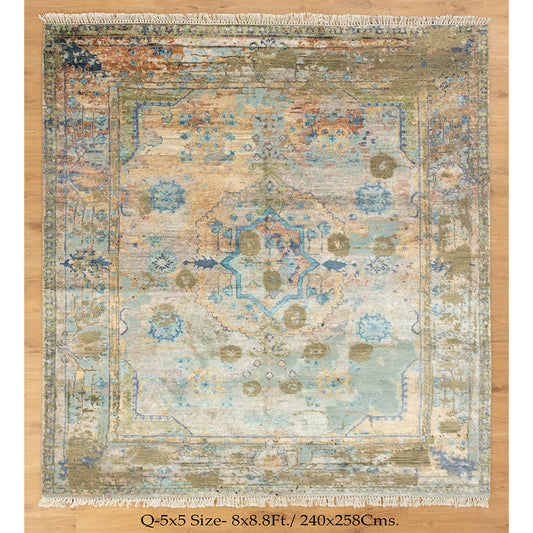 8x8.8Ft Medallion Traditional 100% Saree Silk Rug | Shritija Rugs | Rugs Online London