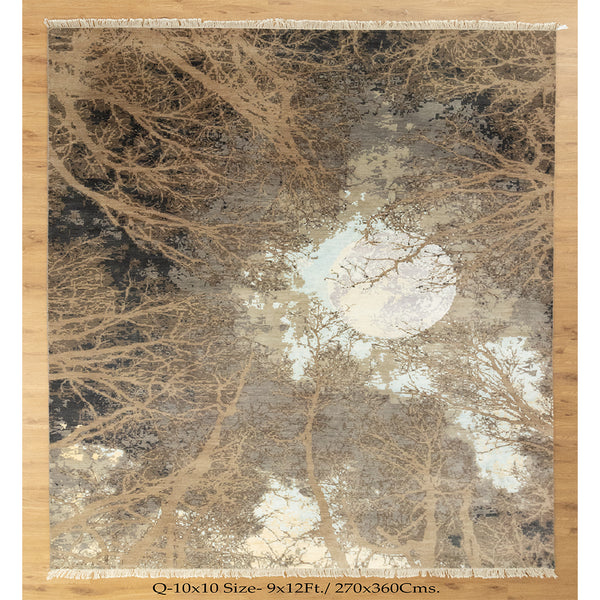 9x12 Natural Moon Theme Tree of life hand Knotted High Quality Wool Rug | Order Rug Online