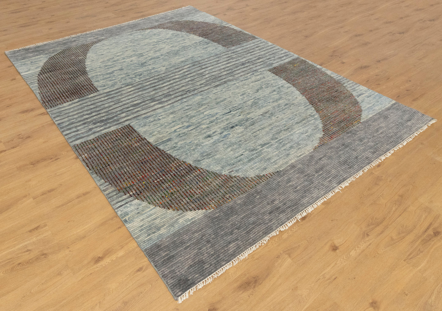 Gray Saree Silk Distressed look Handmade Vintage Rug