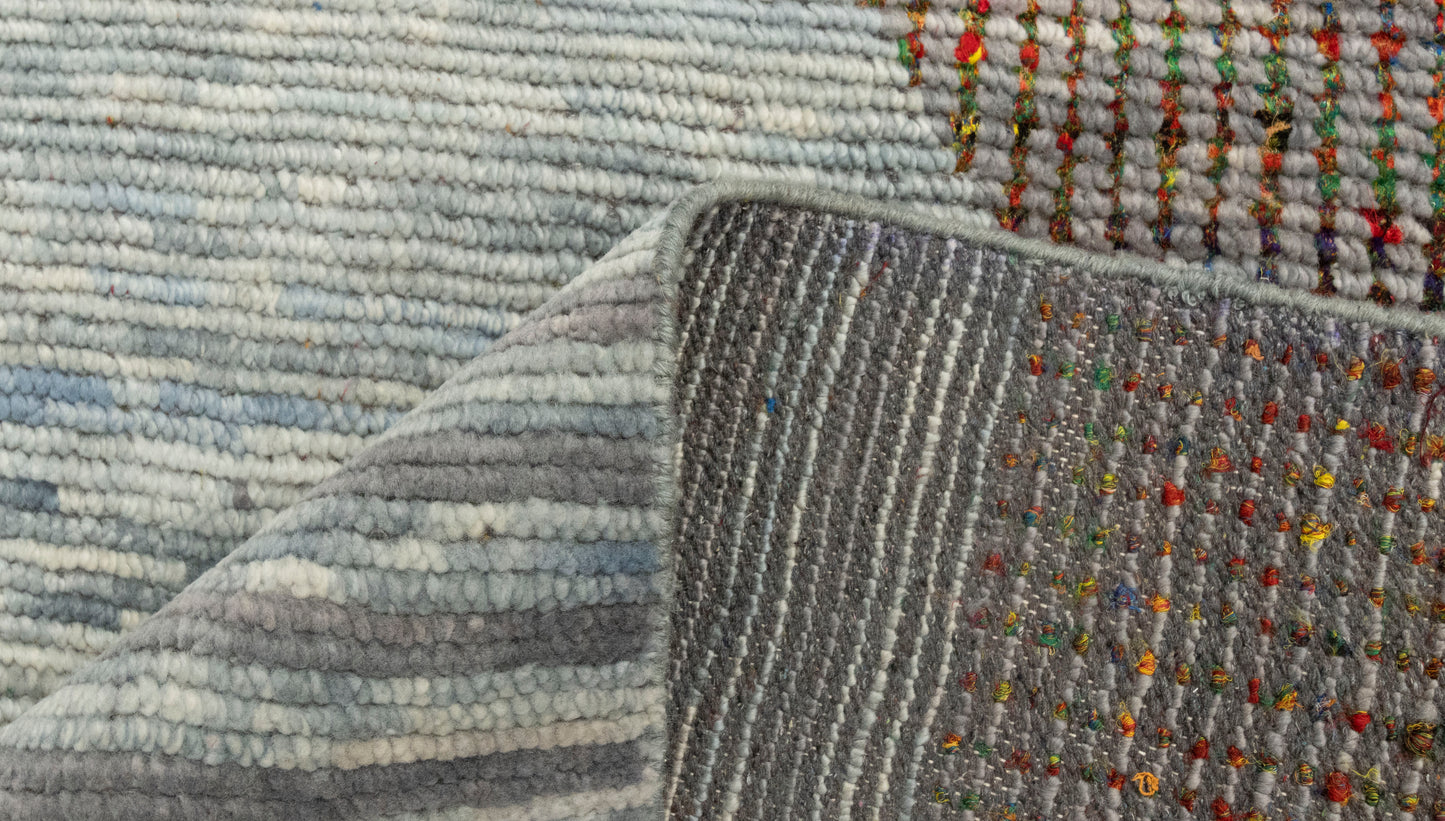 Gray Saree Silk Distressed look Handmade Vintage Rug