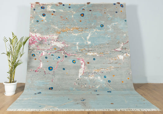 8x10 Unstring Earth Grey Abstract Soft Pile Wool Silk Rug | Best Rugs Online UK