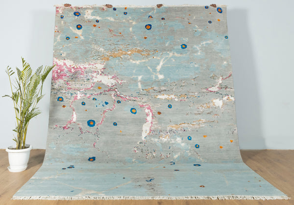 8x10 Unstring Earth Grey Abstract Soft Pile Wool Silk Rug | Best Rugs Online UK