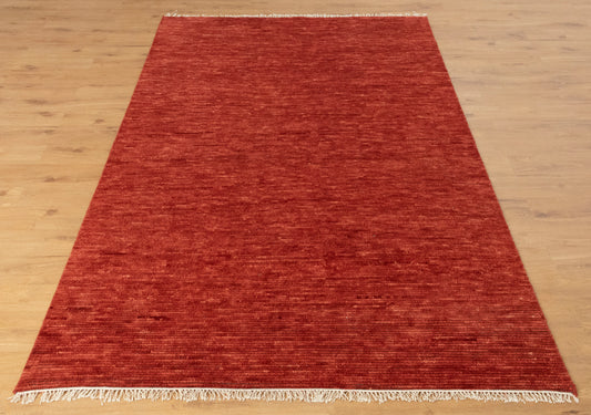 Solid Red Hand Knotted wool Rug