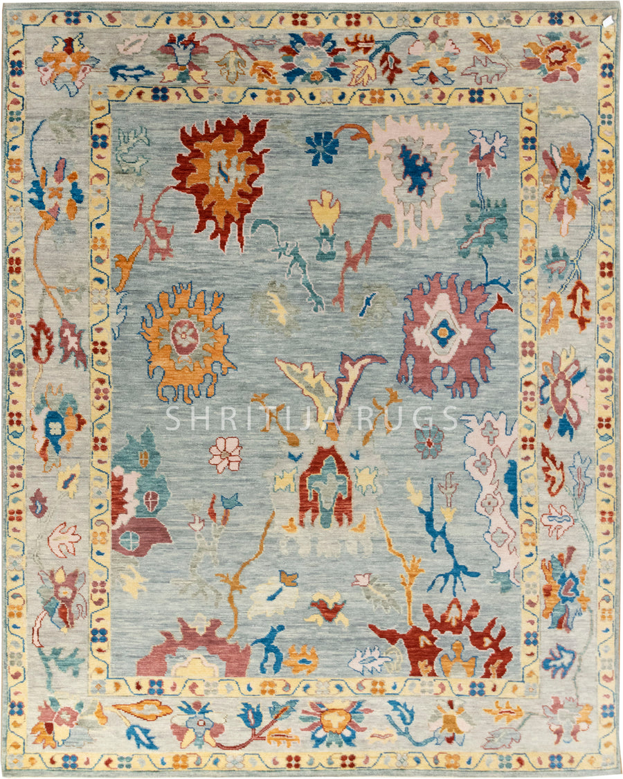 Unique Hand-Knotted Oushak Rug: A Blend of Color and Texture