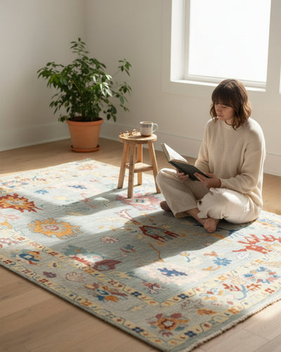 Unique Hand-Knotted Oushak Rug: A Blend of Color and Texture