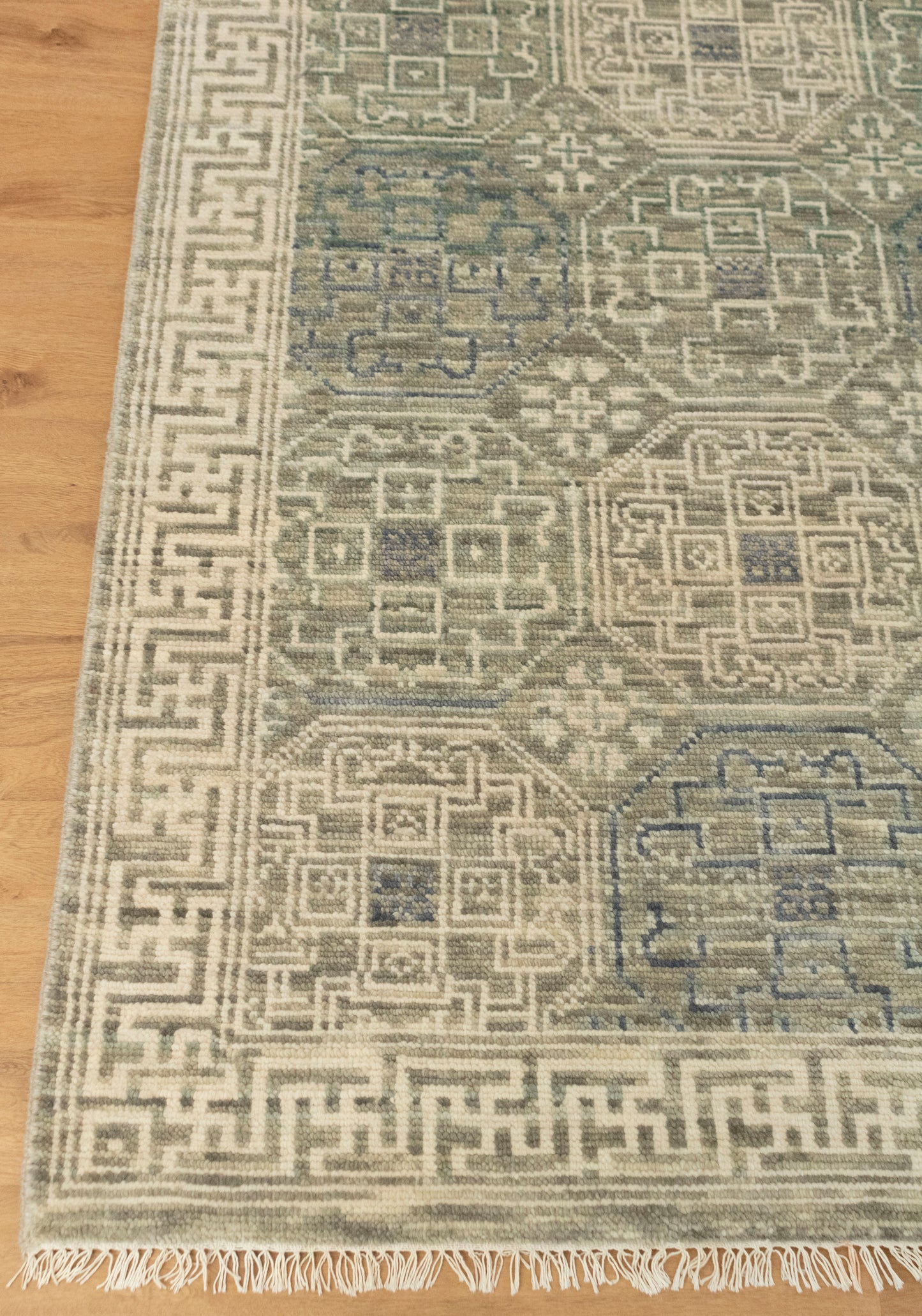 Mamluk Grey Ivory Vintage Hand knotted Rug