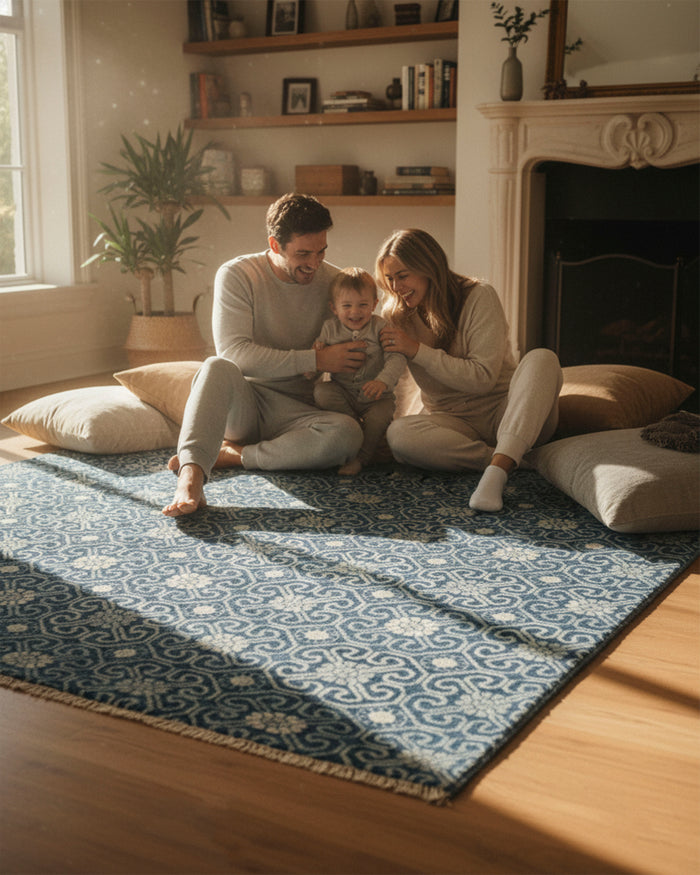 Blue Exquisite Hand-Knotted Oushak Rug: Perfect for Modern Homes