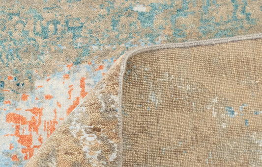 8x10 Blue Tree of life Painting Handmade Transitional wool and silk Rug | Shritija Rugs