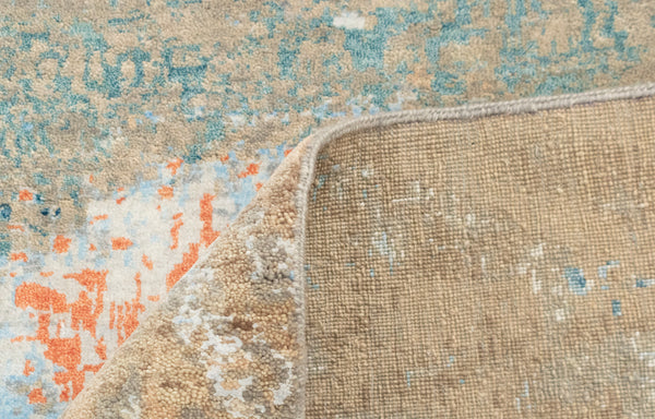 8x10 Blue Tree of life Painting Handmade Transitional wool and silk Rug | Shritija Rugs