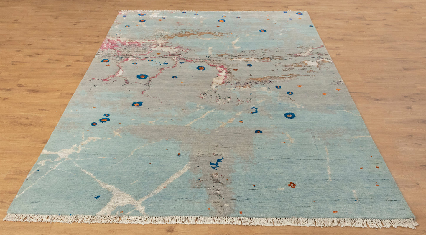 8x10 Unstring Earth Grey Abstract Soft Pile Wool Silk Rug