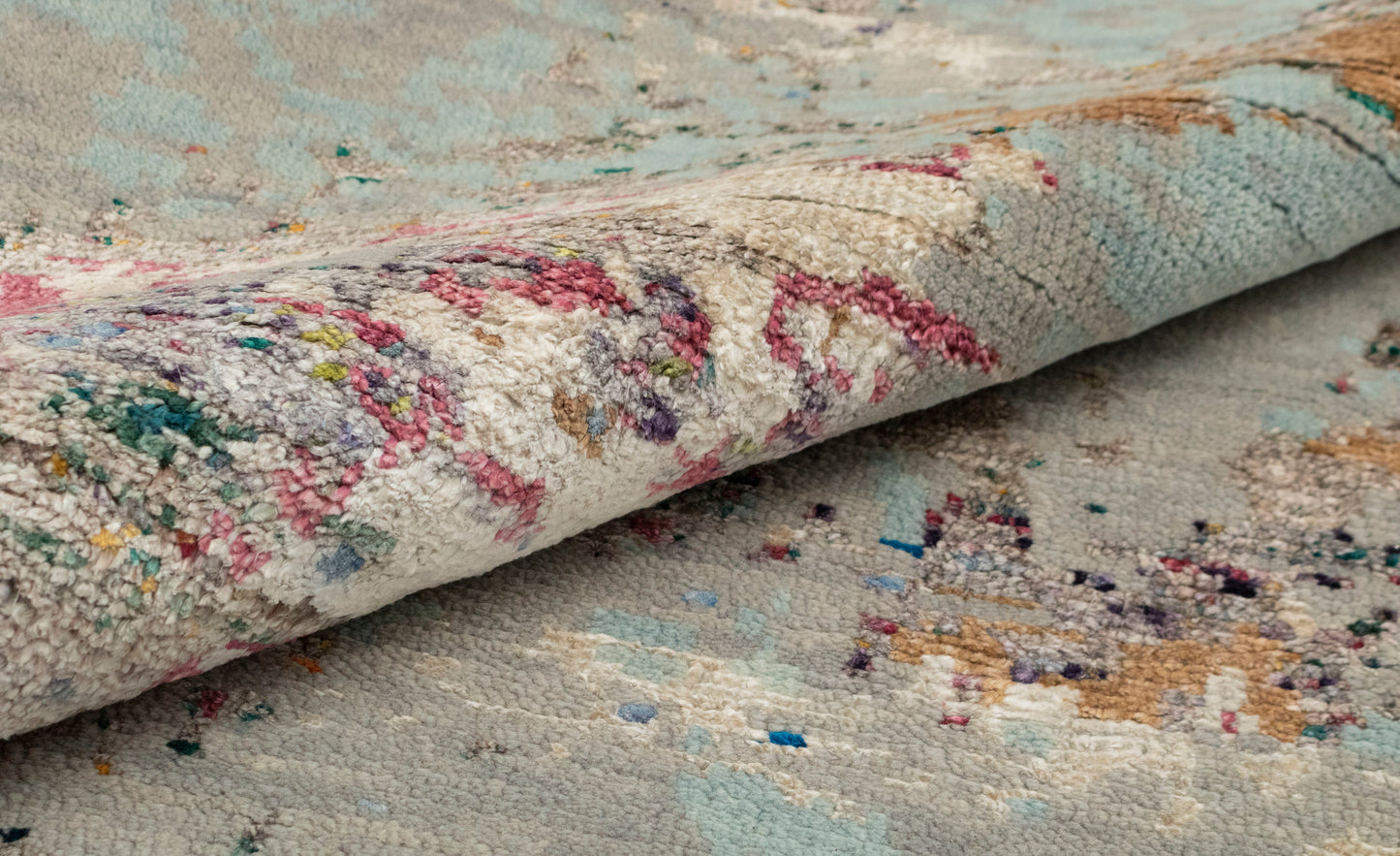 8x10 Unstring Earth Grey Abstract Soft Pile Wool Silk Rug