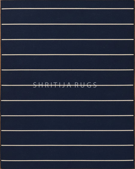 Navy Blue Hand Knotted Weave Dhurrie Rug....