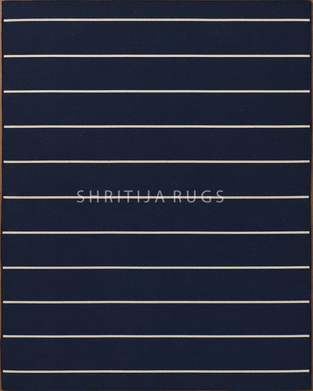 Navy Blue Hand Knotted Weave Dhurrie Rug....