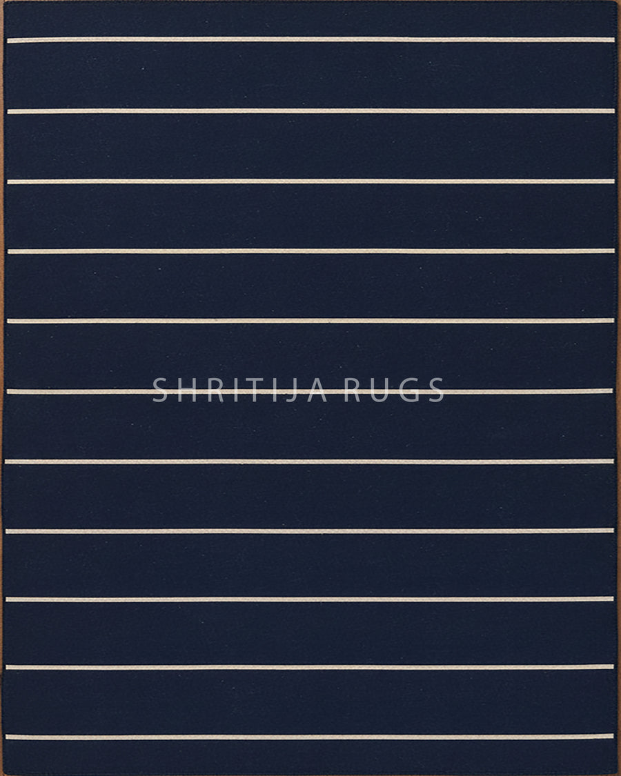Navy Blue Hand Knotted Weave Dhurrie Rug....
