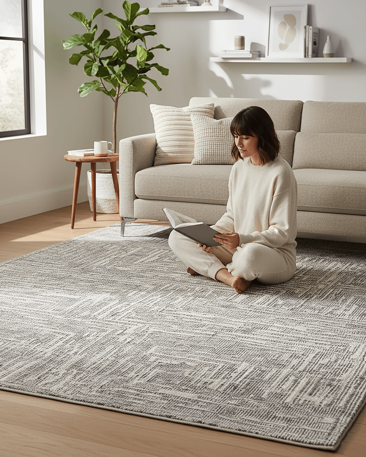 Irradiant Ivory Charcoal Rug