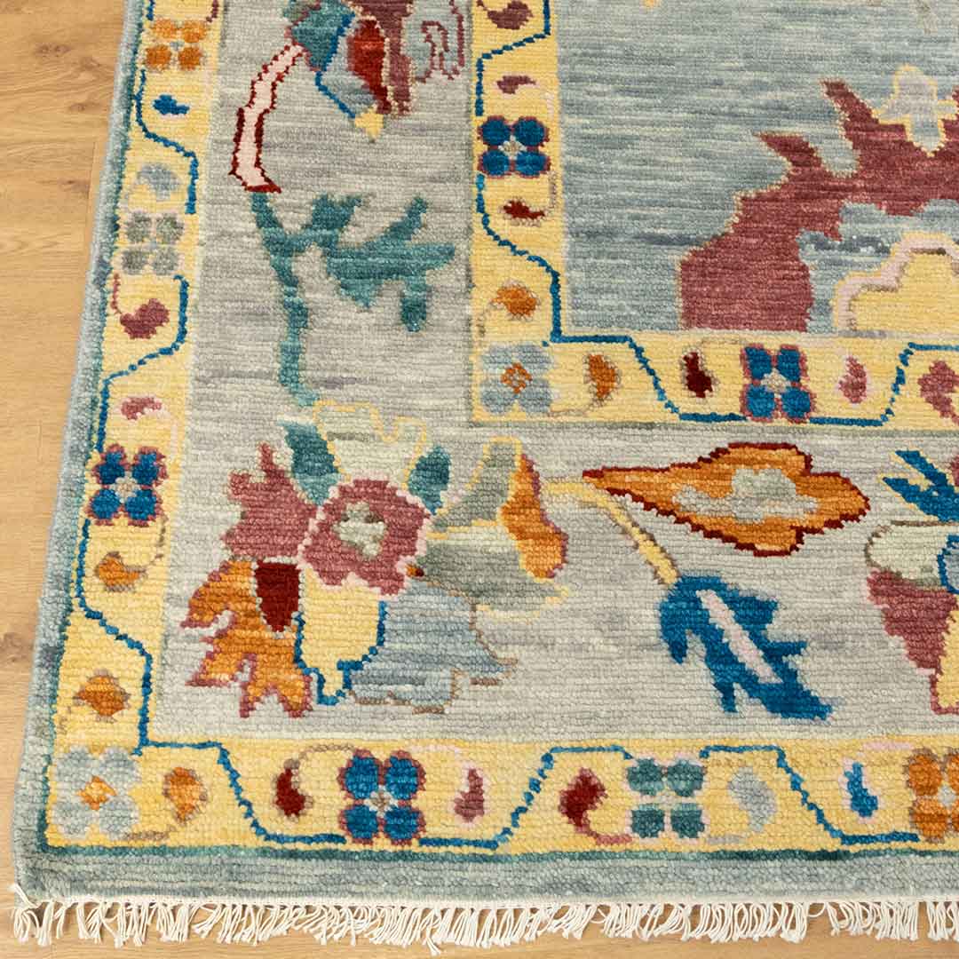 Unique Hand-Knotted Oushak Rug: A Blend of Color and Texture