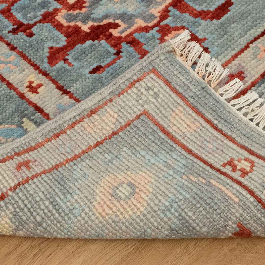 Artisan-Made Hand-Knotted Oushak Rug for Cozy Living Rooms