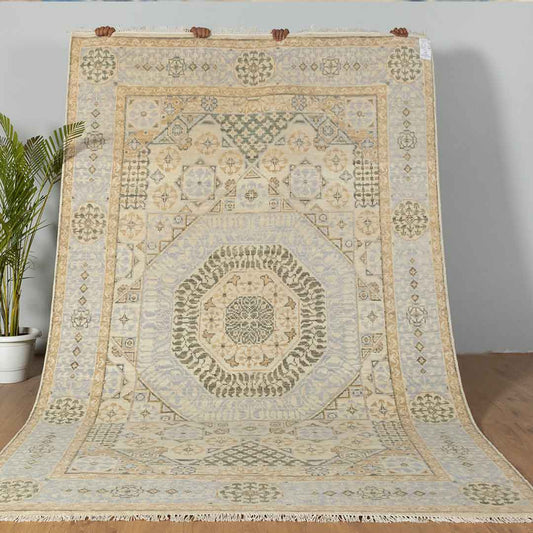 Muted Hand knotted Mamluk Design Rug: Timeless Design Meets Modern Aesthetics