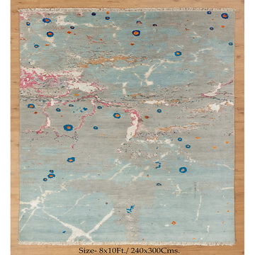 8x10 Unstring Earth Grey Abstract Soft Pile Wool Silk Rug