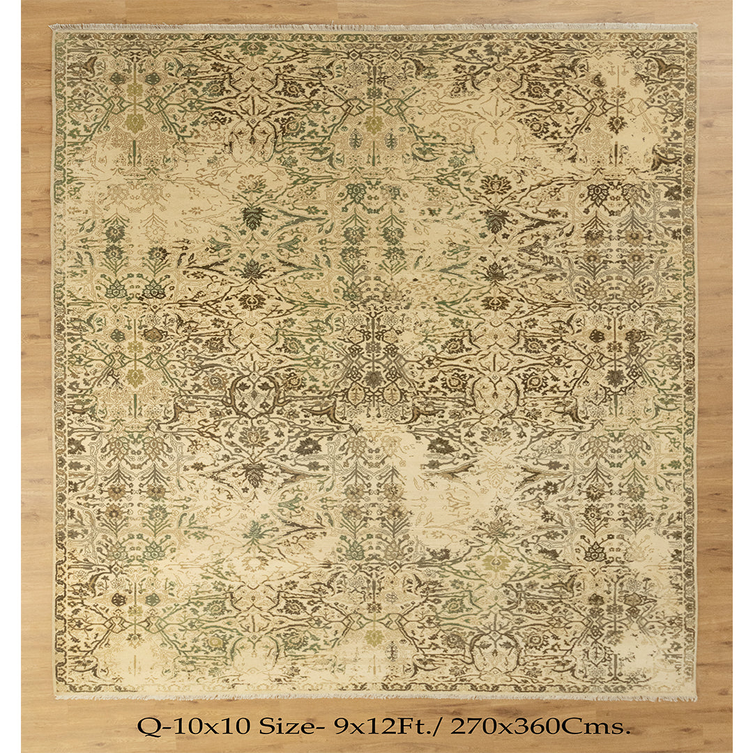 9x12 Zeigler Beige Floral Medallion Persian Style Turkish Woolen Rug | Shritija Rugs