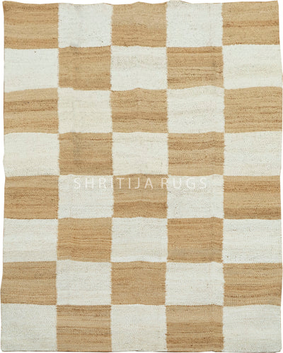 Modern Checkered Jute Area Rug - Perfect for Living Room & Bedroom