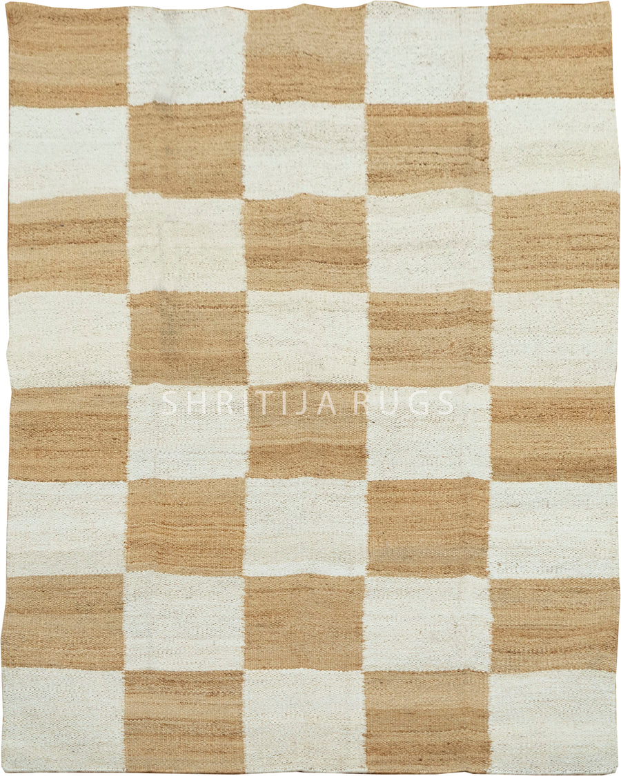 Modern Checkered Jute Area Rug - Perfect for Living Room & Bedroom
