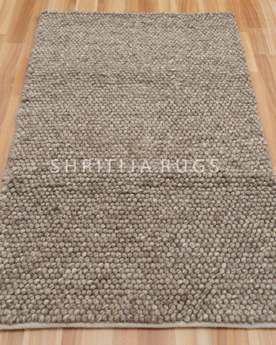 Brown Ivory Grey Multicolor Handwoven Wool Loop Handmade Rug
