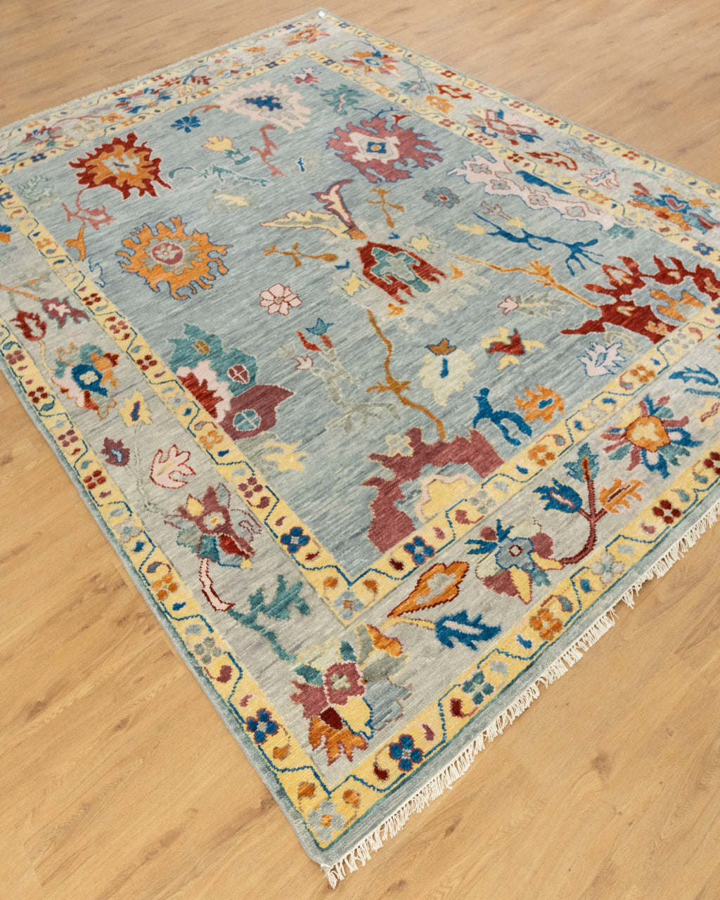 Unique Hand-Knotted Oushak Rug: A Blend of Color and Texture