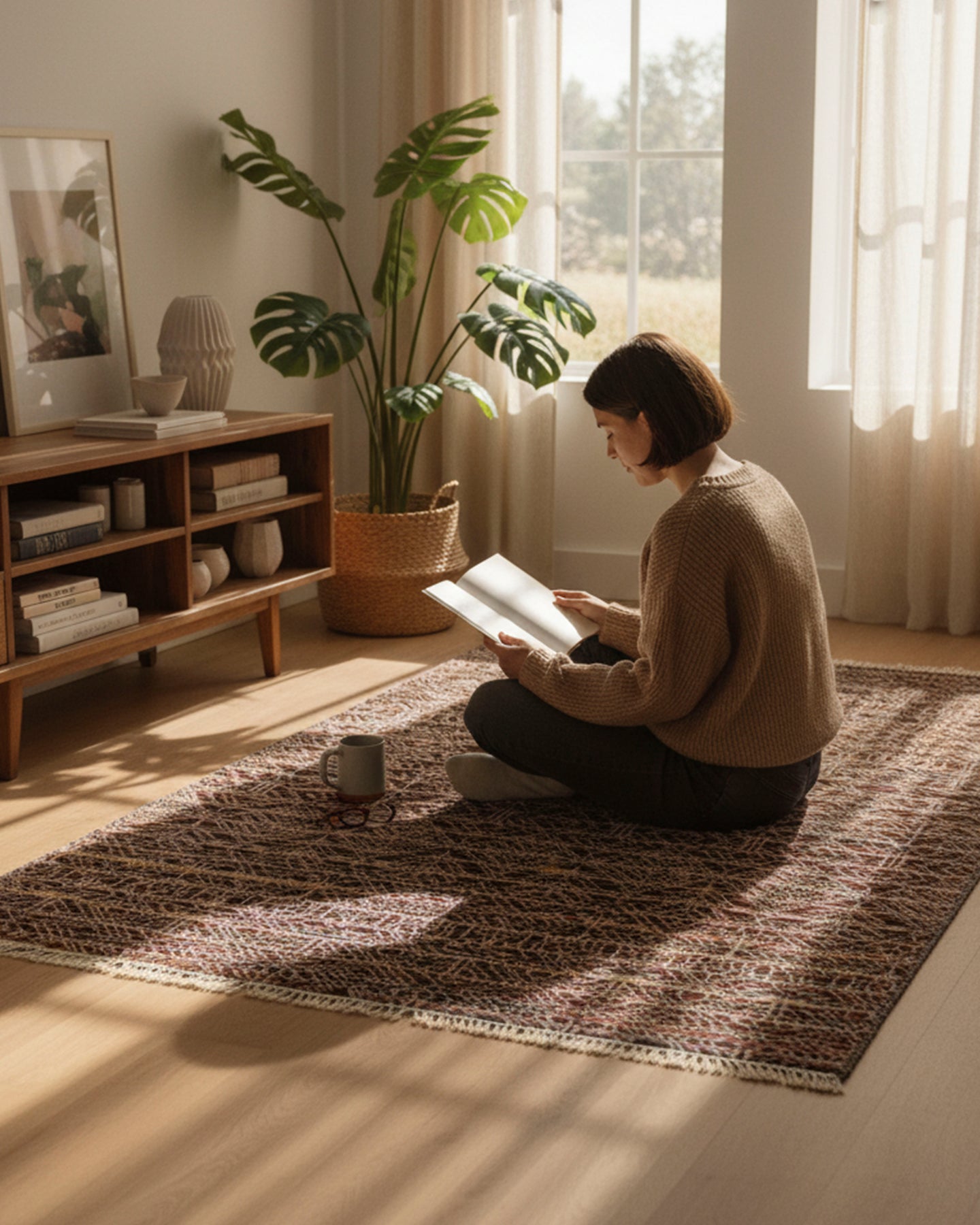 Bohemian-Inspired Hand-Knotted Geometric Rug