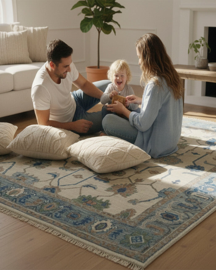 Modern Oushak Rug: Hand-Knotted with Care and Precision