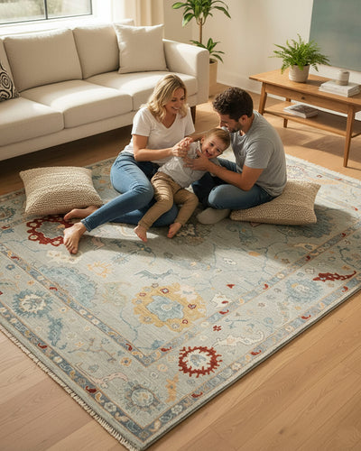 Elegant Hand-Knotted Modern Oushak Rug for Luxurious Living Spaces