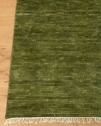 Solid Green Plane Hand Knotted wool Rug