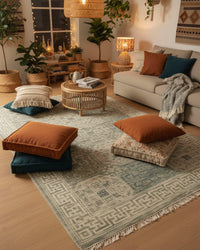 Mamluk Grey Ivory Vintage Hand knotted Rug