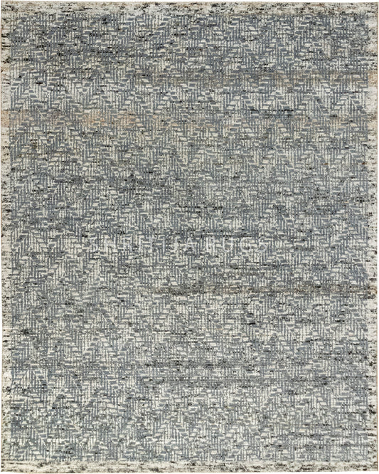 Zigzag Novo Grey Wool Viscose Hand-Knotted Rug.