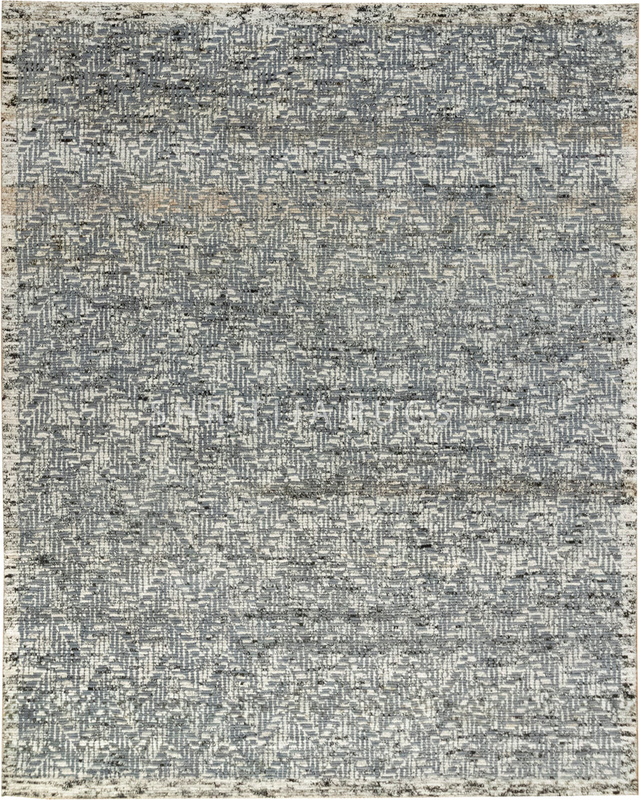 Zigzag Novo Grey Wool Viscose Hand-Knotted Rug.