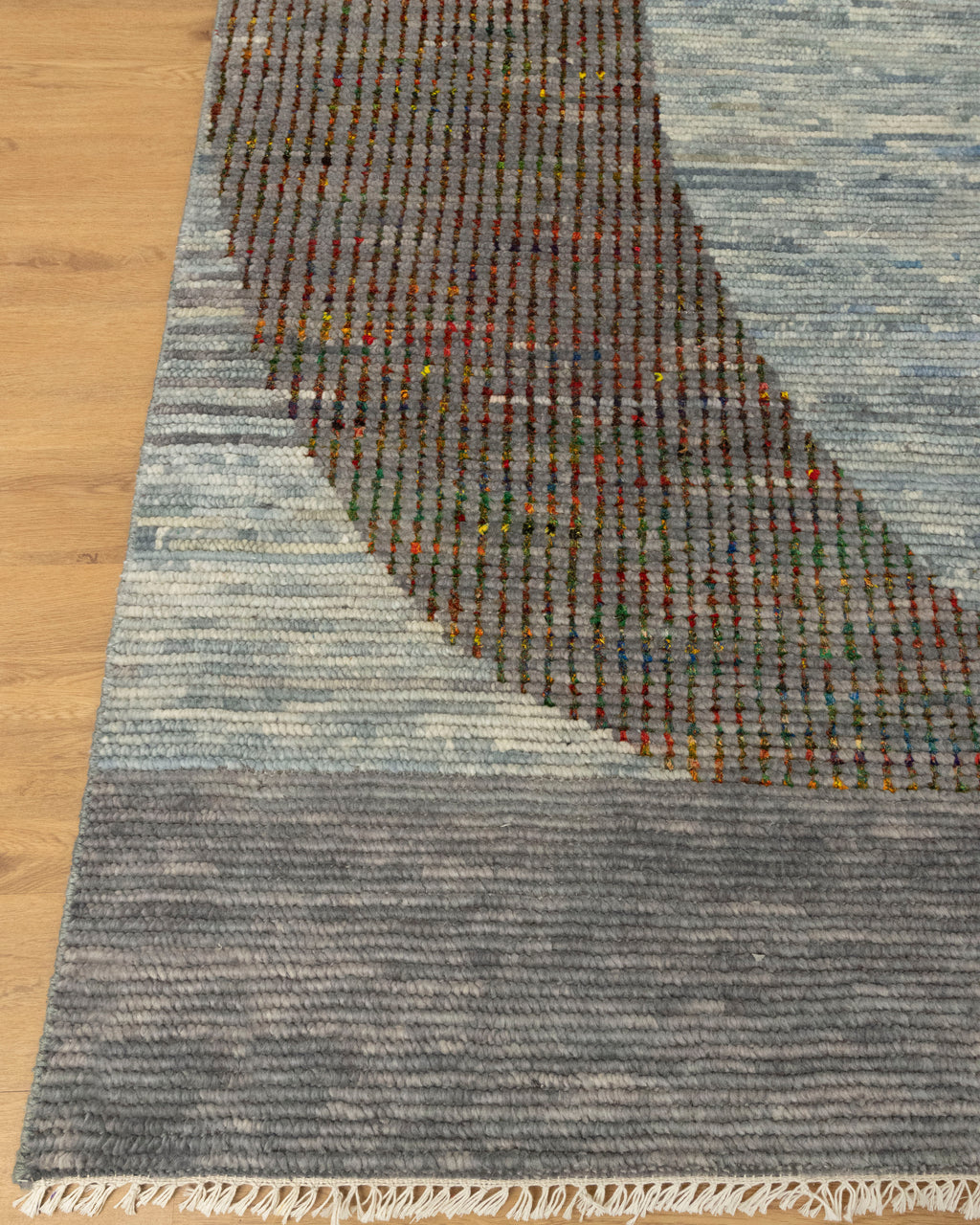 Gray Saree Silk Distressed look Handmade Vintage Rug