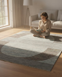 Gray Saree Silk Distressed look Handmade Vintage Rug