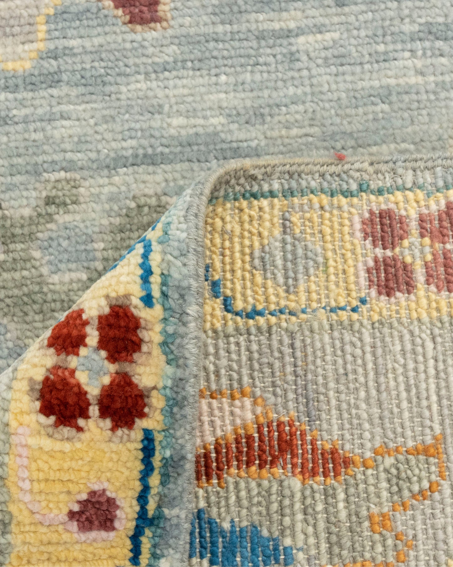 Unique Hand-Knotted Oushak Rug: A Blend of Color and Texture