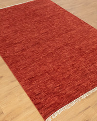 Solid Red Hand Knotted wool Rug