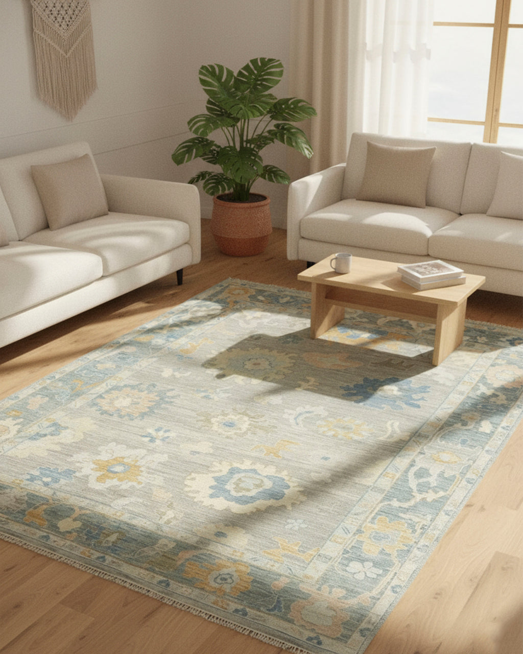 Elegant Hand-Knotted Oushak Rug: Perfect for Any Room