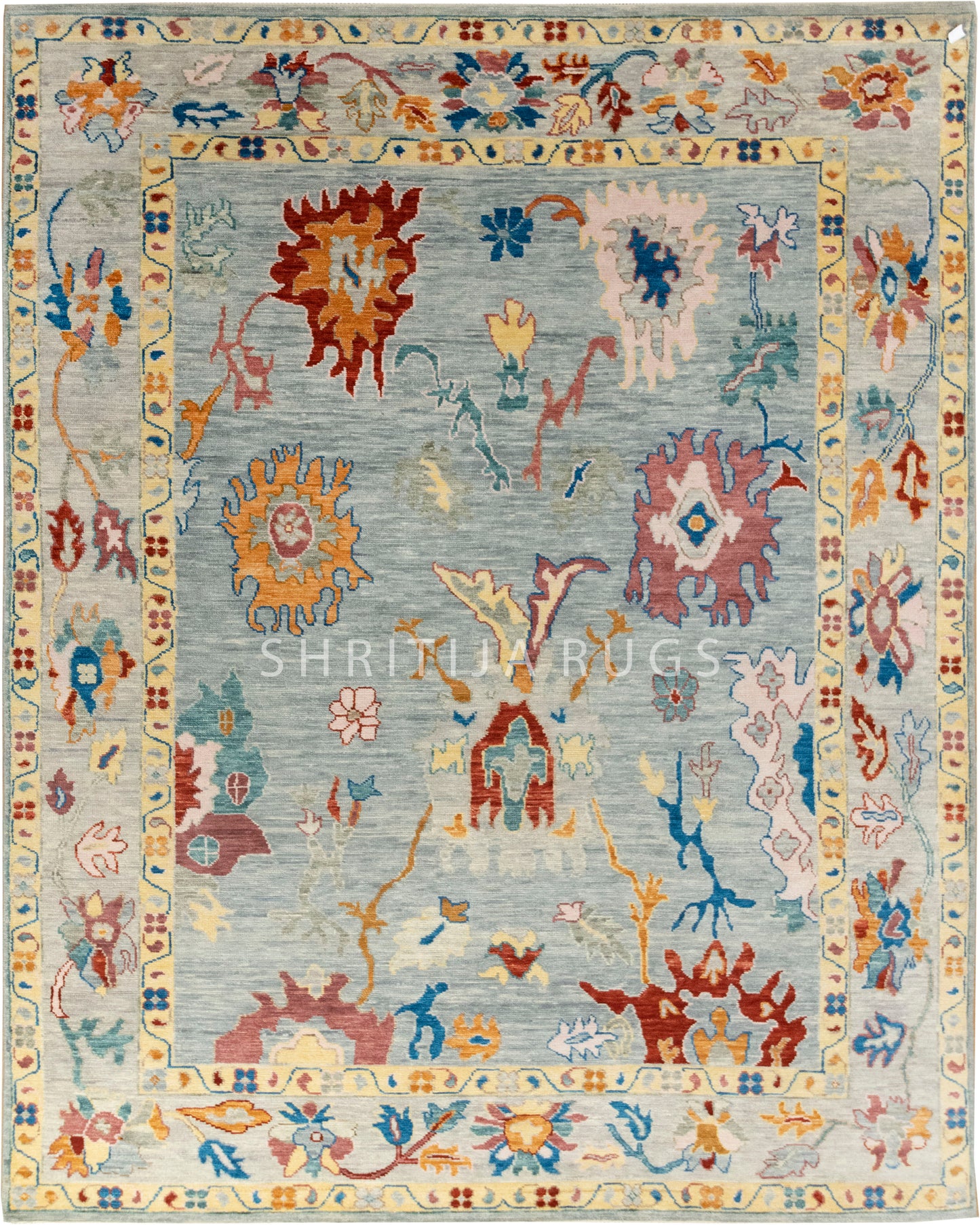 Unique Hand-Knotted Oushak Rug: A Blend of Color and Texture
