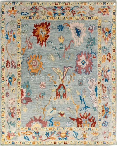 Unique Hand-Knotted Oushak Rug: A Blend of Color and Texture