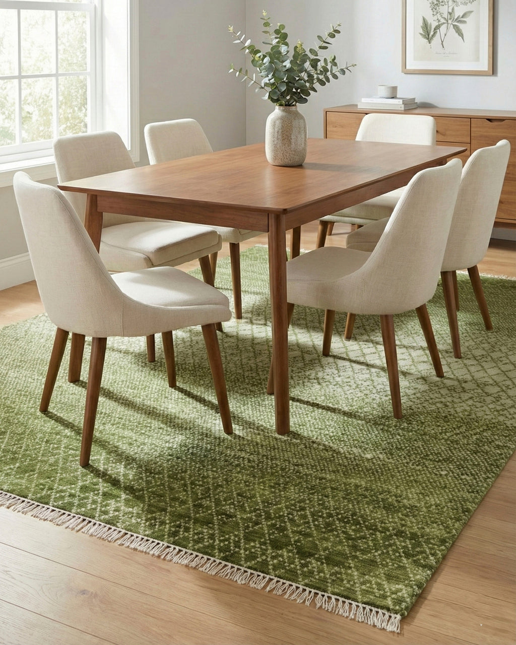 Green Bedroom Area Geometric Rug