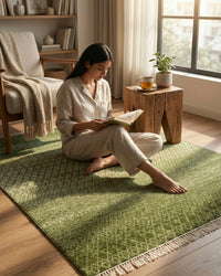 Green Bedroom Area Geometric Rug