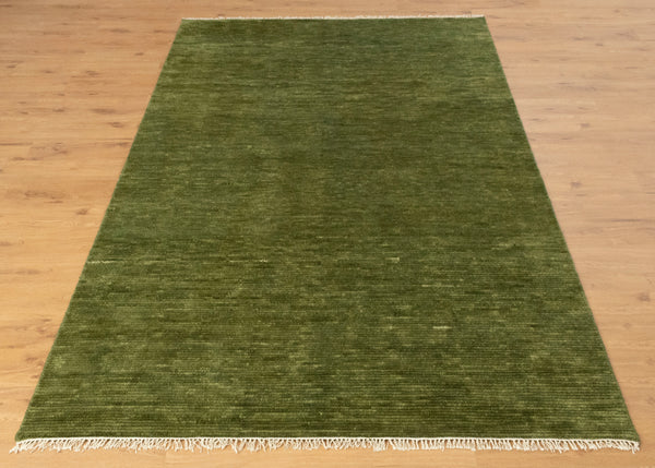 Solid Green Plane Hand Knotted wool Rug